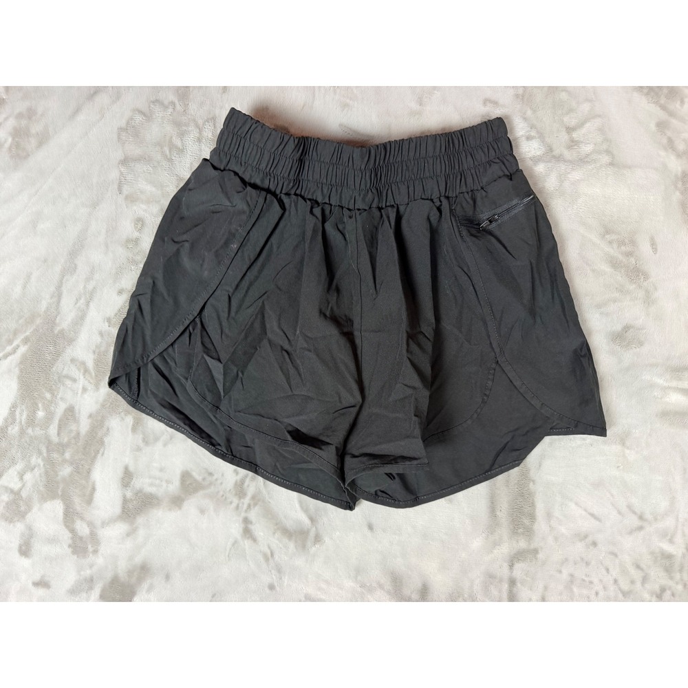 Black Athletic Shorts Womens Medium High Rise Zipper Pocket Running
